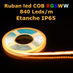 Ruban Led COB RGB + blanc variable - 840 Leds/M - Etanche IP65